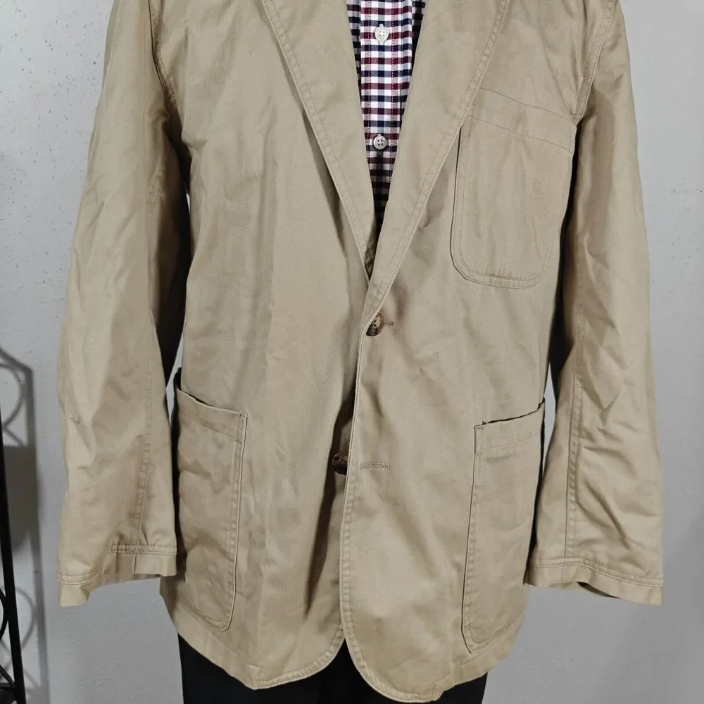 Duluth Trading Co. Mens Sport Coat Blazer Two Button Solid Beige Cotton Heavy LG